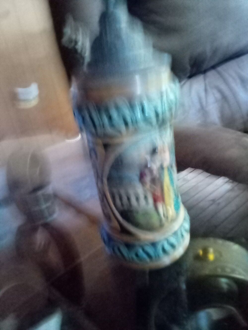 Vintage German Hand Painted 9 1/2 Inch Pewter Lidded Beer Stein #1149